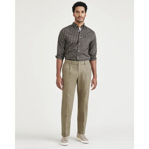 Dockers Men Iron Free Stain Defender Pleated Pants British Khaki Size 36X32